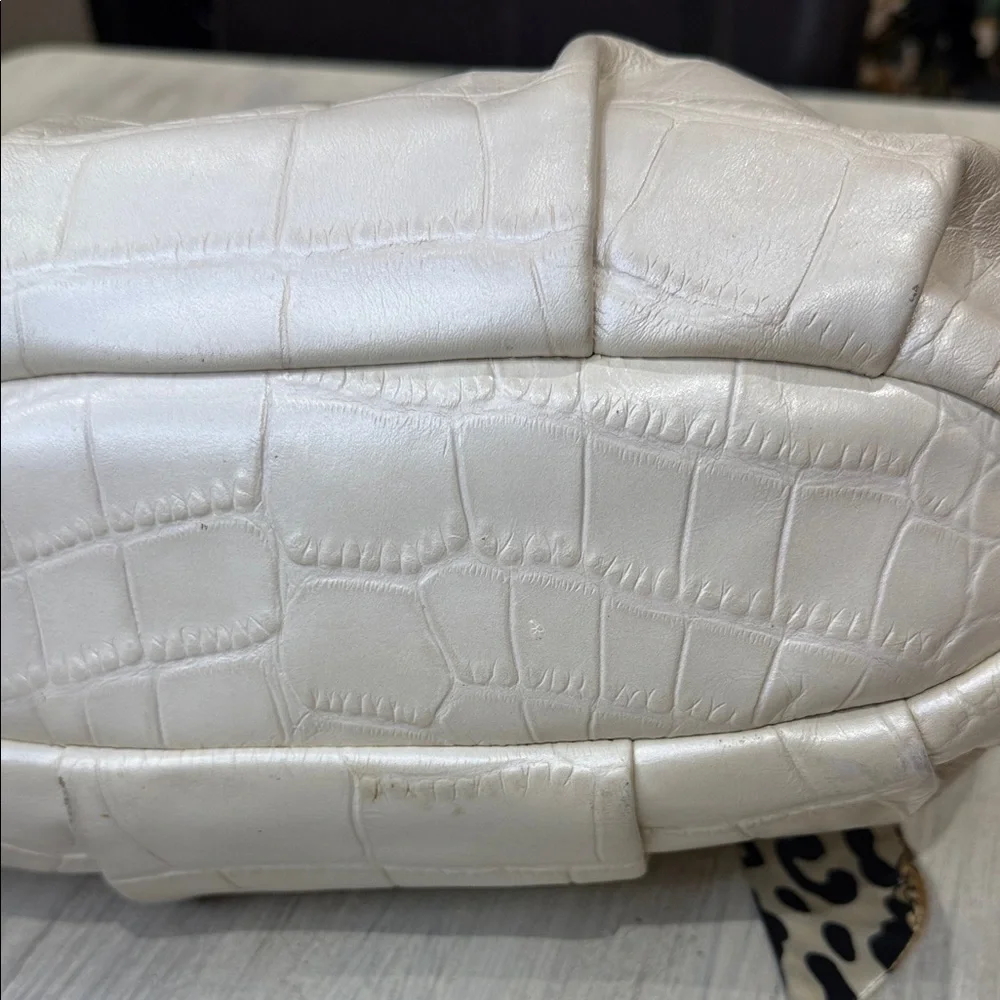 Coach Ivory Croc-Embossed Satchel with Scarf